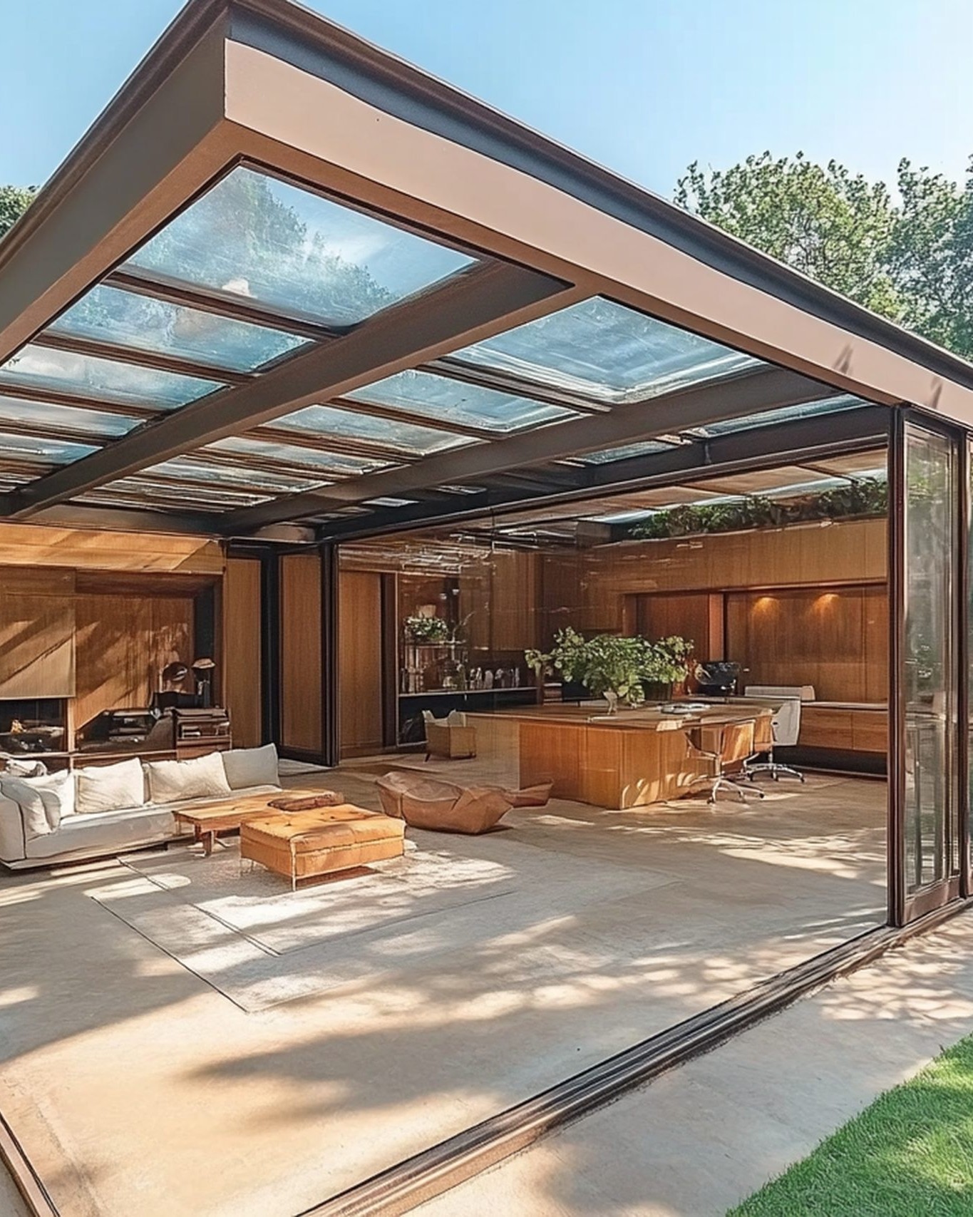 Veranda in vetro e metallo con infissi minimali, progettata per garantire luminosità e armonia con l’ambiente, realizzazione VS Line Lugano.