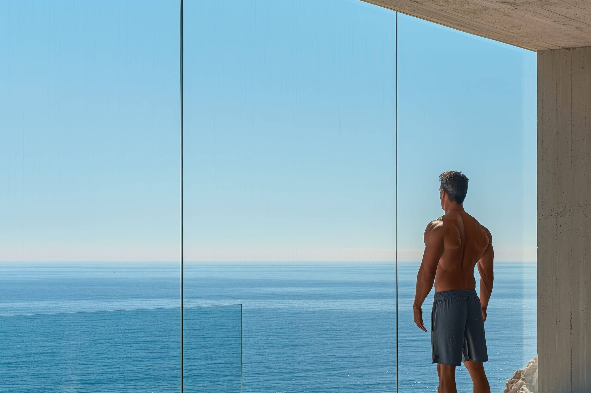 Infissi minimali in vetro panoramico con vista mare installati da VS Line Lugano